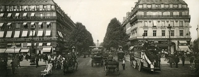 Tráfico en París, Francia, principios del siglo XX