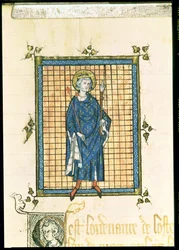 Rey San Luis llevando el Cetro y la Mano de la Justicia, del Registro de Ordenanzas del Hotel del Rey, c.1320