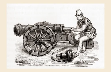 Un cañón alemán de carga por la recámara del siglo XVI, de Les Merveilles de la Science, publicado c.1870