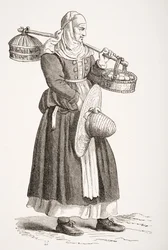 Un comerciante de huevos, según un grabado en madera del siglo XVI de Cesare Vecellio (1521-1601) de 