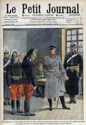 Un general alemán da una lección de patriotismo a dos desertores franceses (dragones de un regimiento fronterizo) "Un soldado no debe desertar la bandera a la que ha jurado fidelidad" - Le Petit Journal del 28 de febrero de 1909