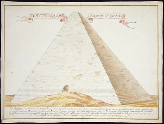 Vista en perspectiva de una pirámide en Egipto, c.1700