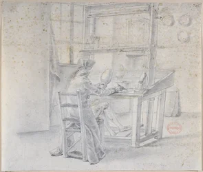 Un pintor de porcelana en la fábrica de Sèvres, c.1780