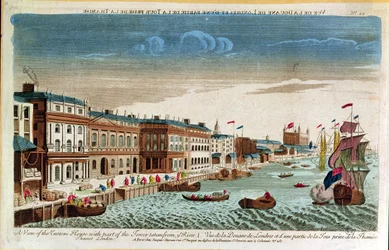 Vista de la Aduana con parte de la Torre, tomada desde el Río Támesis, Londres, mediados del siglo XVIII