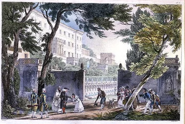 Una villa en Roma, grabado por Villain, c.1820