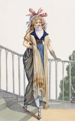 Vestido de paseo de estilo campestre, ilustración del Journal des Dames et des Modes, 1797