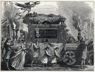 Un carro fúnebre llevando el cuerpo de Voltaire (François Marie Arouet)