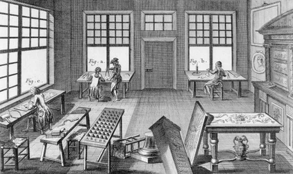Taller de un marquetero, de la Encyclopedie des Sciences et Metiers de Denis Diderot (1713-84) publicada c.1770