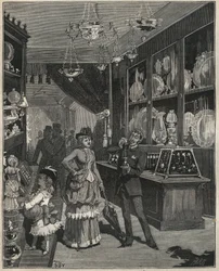 Una tienda de oro en Francia en el siglo XIX. Grabado de 1885 en “Les arts et metiers illustres” por Adolphe BITARD.