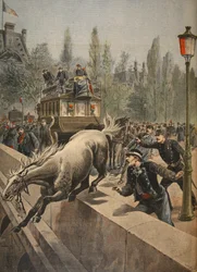 Un caballo suicidándose, ilustración de Le Petit Journal: Suplemento ilustrado, 1898