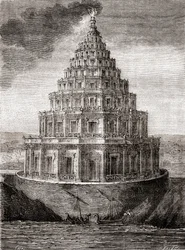 Representación imaginaria del Faro de Alejandría (grabado del siglo XIX)