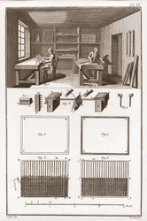 Una fábrica de papel - Papelería: Formal - "La Gran Enciclopedia, o Diccionario Razonado de las Ciencias, las Artes y los Oficios" de Denis Diderot (1713-1784) y Jean d