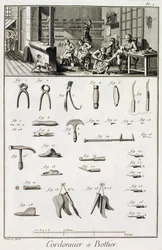 Zapatero y sus herramientas, de la Encyclopedie des Sciences et Metiers de Denis Diderot (1713-84) publicada c.1770