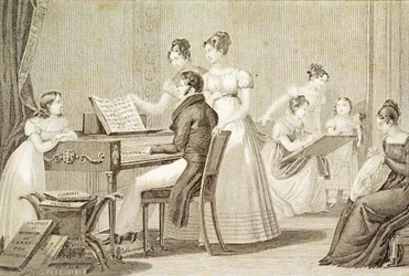 Una lección de canto para señoritas (grabado)