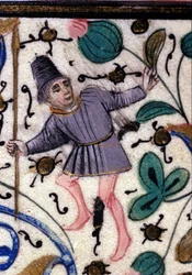 Un escudero. Manuscrito francés de Petrarca (Francesco Petrarca) del siglo XIII. Biblioteca Municipal de Rímini.