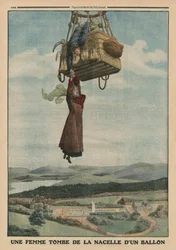 Una mujer cayendo de la góndola de un globo, ilustración de la contraportada de 