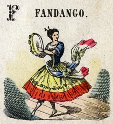 Abecedario. Letra F como Fandango. Pequeño alfabeto enciclopédico, serie popular. Imagen de Epinal, finales del siglo XIX