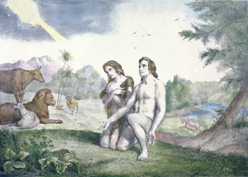 Adán y Eva en el Jardín del Edén, finales del siglo XIX