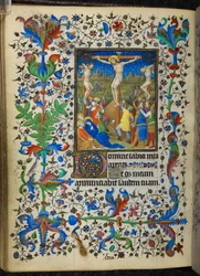 Agregar 16997 f.153v Crucifixión, de Chevalier Hours, c.1420 (vitela)