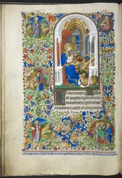 Añadir Ms 18850 f.20v Luke the Evangelist, from Book of Hours (The Bedford Hours) c.1410-30 (tinta, color y oro sobre vitela)