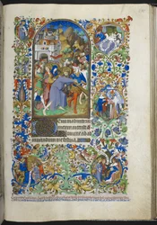 Añadir Ms 18850 f.235r, Horas de la Pasión [Sexto], Cristo cargando la cruz, del Libro de Horas (Las Horas de Bedford) c.1410-30 (tinta, color y oro sobre vitela)