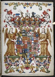 Agregar Ms 18850 f.s008r Escudo de armas del Libro de horas (Las horas de Bedford) c.1410-30 (tinta, color y oro sobre vitela)