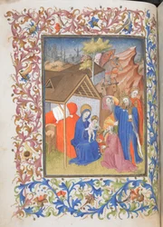 Adoración de los Reyes Magos, del Libro de Horas de René de Anjou (vitela)