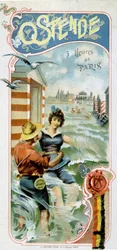 Publicidad para llegar a Ostende (Bélgica) desde París: Ostende: 5 horas desde París, c.1900 (cromolitografía)