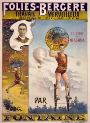 Anuncio para Folies-Bergère, Trabajo Maravilloso sobre el Fil de Fer por Fontaine, pub. en París 1870-1890