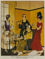 Vestidos de tarde para el té, placa de moda de la revista Art Gout Beaute, 1924