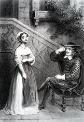 Agnès con su tutor Arnolphe, de La Escuela de las Mujeres, de Molière