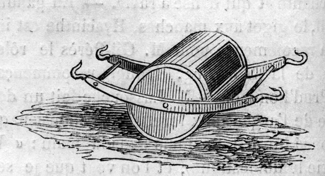 Máquina agrícola: un distribuidor de fertilizantes presentado en el concurso agrícola de París en 1860. Grabado en “Le Monde Illustré” n°172 del 28 de julio de 1860