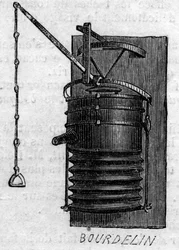 Máquina agrícola: un fuelle de forja presentado en el concurso agrícola de París en 1860. Grabado en Le Monde Illustré n°172 del 28 de julio de 1860.