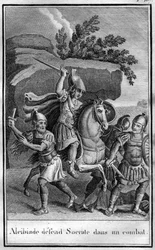 Alcibíades (450-404 a.C.), estadista y estratega ateniense defiende a Sócrates en una pelea. En 