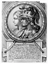 Alfonso I, el Batallador, y Urraca (grabado)
