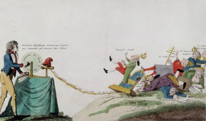 Alegoría de la Revolución Francesa eliminando todos los tronos de los ladrones coronados