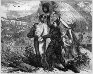 Alegoría de la anexión de Saboya a Francia en 1860. Grabado en "Le Monde Illustré" n°167 del 23 de junio de 1860.