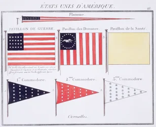 Banderas y gallardetes marítimos americanos, de un libro francés de banderas, c.1819