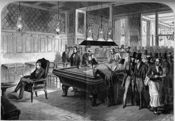 El jugador de ajedrez americano Paul Morphy (1837-1884) jugando ocho partidas de ajedrez a ciegas en el Café de la Regence en París