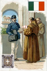 Un cartero italiano entregando correo, finales del siglo XIX