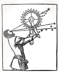 Un astrolabio, ilustración de Cosmographia por Petrus Apianus (1495-1552), publicado en París por Vivant Gualtherot, 1551