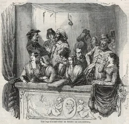 Un palco de avant-scène en el teatro de Luxemburgo en París en el siglo XIX - Grabado en “Tableau-de-Paris” por Edmond Texier 1852