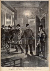 Anarquistas en Inglaterra. La policía allanando el Club de la Autonomía en Londres. Anarquistas en Inglaterra. La policía en el Club Autonomista de Londres. Ilustración para Le petit Journal, 5 de marzo de 1894
