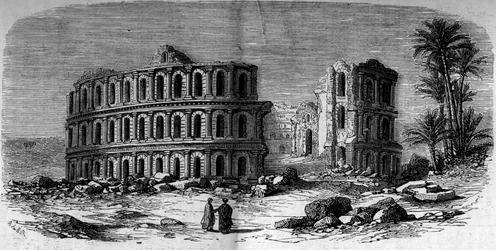 Arquitectura antigua: anfiteatro romano (siglo III) en El Djem (El Jem), Túnez