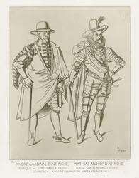 André Cardenal de Austria, Obispo de Constanza (1600). Mathias Archiduque de Austria, Duque de Wurtemberg (1601). Basado en la obra de C Shrenck, Augustissimorum Imperatorum.