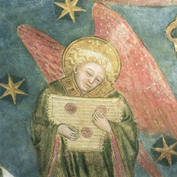 Ángel músico tocando un salterio (detalle)