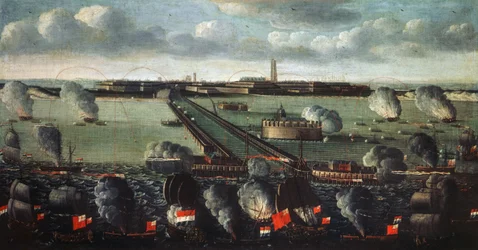 Flota anglo-holandesa bombardeando Dunkerque en 1695