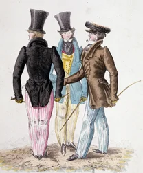 Anglómanos, hombres en traje - litografía