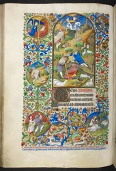 Anuncio a los pastores, Add Ms 18850 f.70v Libro de Horas (Las Horas de Bedford) c.1410-30 (tinta, color y oro sobre vitela)