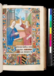 Anunciación del Libro de Horas, MS 92 f.27r, Francia Occidental